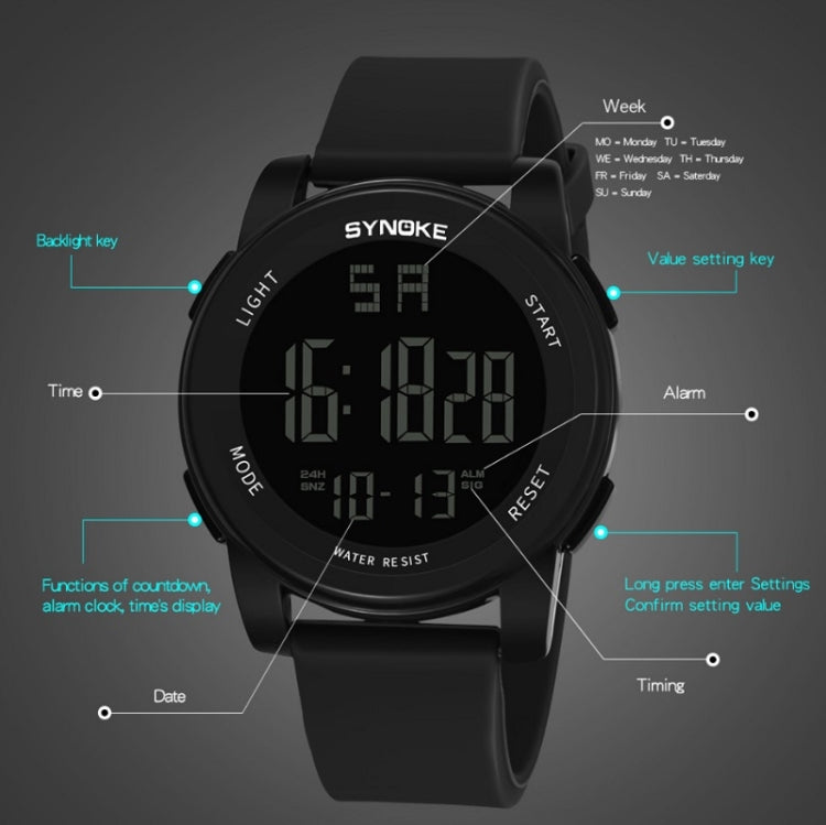 SYNOKE 9002 Men Outdoor Waterproof Sports Watch Multifunctional Luminous Digital Watch, Army Green, Black