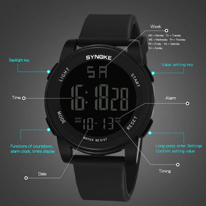 SYNOKE 9002 Men Outdoor Waterproof Sports Watch Multifunctional Luminous Digital Watch, Army Green, Black