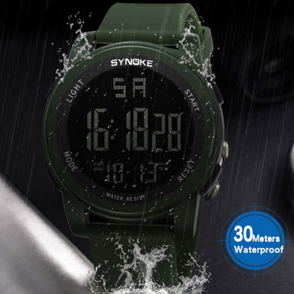 SYNOKE 9002 Men Outdoor Waterproof Sports Watch Multifunctional Luminous Digital Watch, Army Green, Black