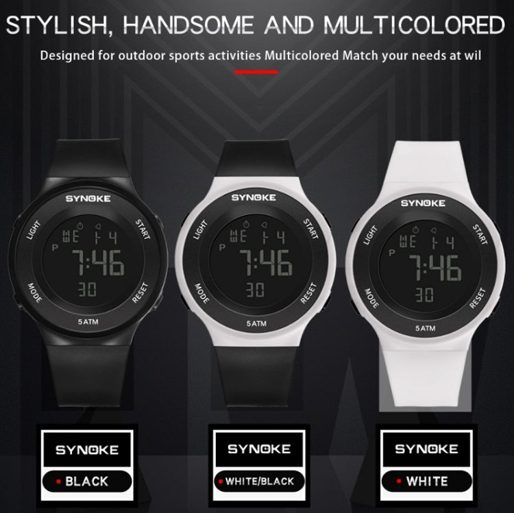 SYNOKE 9199 Student Waterproof Luminous LED Electronic Watch, Black White, Black, White