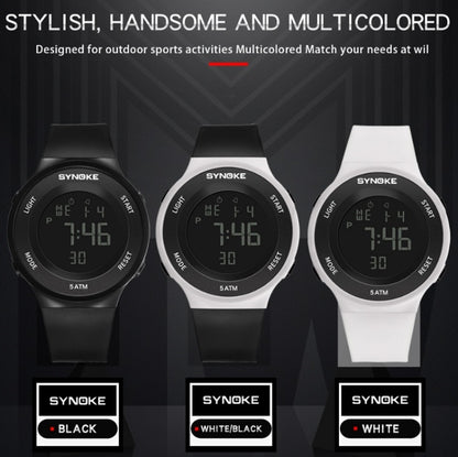 SYNOKE 9199 Student Waterproof Luminous LED Electronic Watch, Black White, Black, White