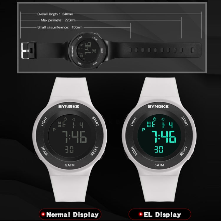 SYNOKE 9199 Student Waterproof Luminous LED Electronic Watch, Black White, Black, White