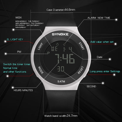 SYNOKE 9199 Student Waterproof Luminous LED Electronic Watch, Black White, Black, White