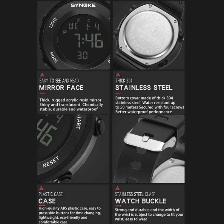 SYNOKE 9199 Student Waterproof Luminous LED Electronic Watch, Black White, Black, White