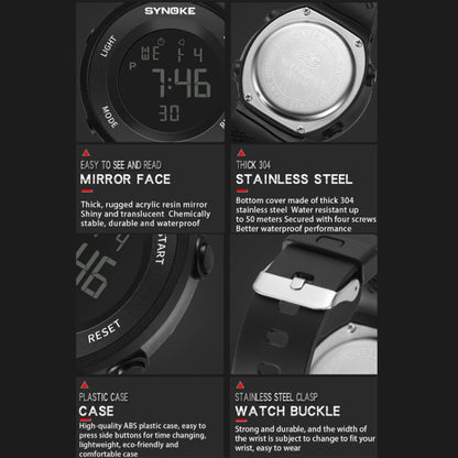 SYNOKE 9199 Student Waterproof Luminous LED Electronic Watch, Black White, Black, White
