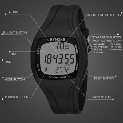 SYNOKE 9105 Multifunctional Sports Time Record Waterproof Pedometer Electronic Watch, Army Green, Gray, Navy Blue, Black, White