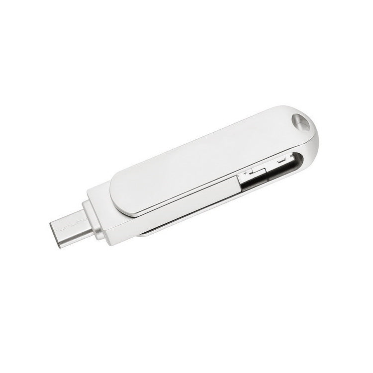 USB 3.0 + 8 Pin + USB-C / Type-C 3 in 1 Phone Computer Rotatable Metal U-Disk, 16GB, 32GB, 64GB, 128GB