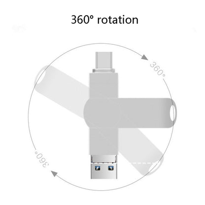 USB 3.0 + 8 Pin + USB-C / Type-C 3 in 1 Phone Computer Rotatable Metal U-Disk, 16GB, 32GB, 64GB, 128GB