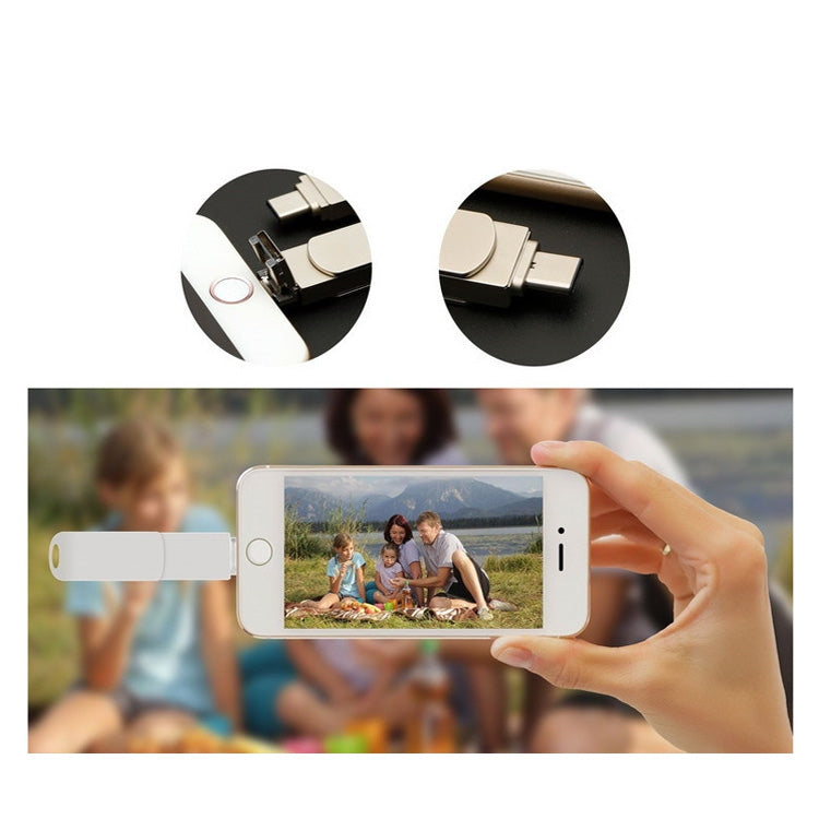 USB 3.0 + 8 Pin + USB-C / Type-C 3 in 1 Phone Computer Rotatable Metal U-Disk, 16GB, 32GB, 64GB, 128GB