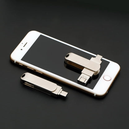 USB 3.0 + 8 Pin + USB-C / Type-C 3 in 1 Phone Computer Rotatable Metal U-Disk, 16GB, 32GB, 64GB, 128GB