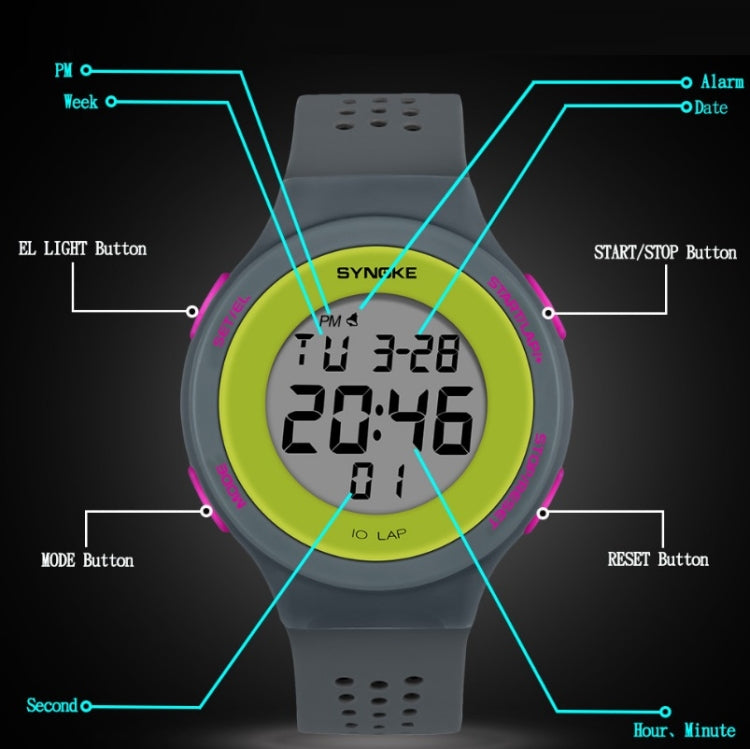 SYNOKE 67866 Swimming Waterproof Porous Breathable Silicone Strap Sports  LED Electronic Watch, Black Green, Gray, Sapphire, Black, Yellow