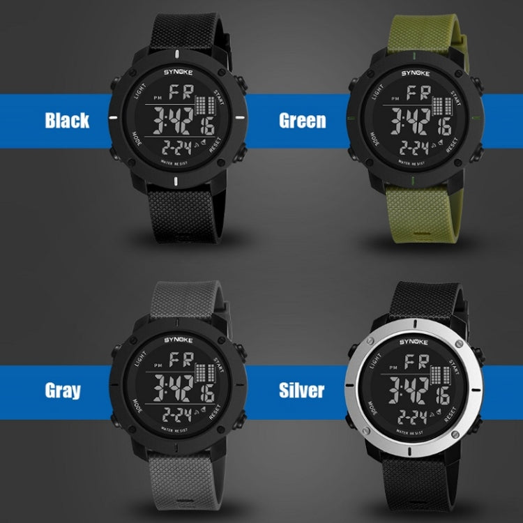 SYNOKE 9658 Student Outdoor Multi-Function Waterproof Large Dial Sports Electronic Watch, Black Silver, Military Green, Gray, Black
