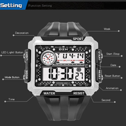 SYNOKE 6861 Outdoor Luminous Waterproof Multi-Function Square Large Screen Display Sports Electronic Watch, TBD0601628701E, TBD0601628701B, TBD0601628701C, TBD0601628701D, TBD0601628701A
