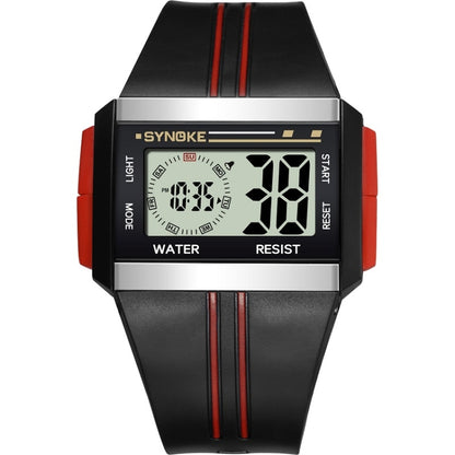 SYNOKE 9222 Men Large Screen Square Multi-Function Waterproof Luminous Electronic Watch, Red, Blue, Black
