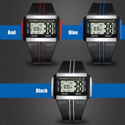 SYNOKE 9222 Men Large Screen Square Multi-Function Waterproof Luminous Electronic Watch, Red, Blue, Black