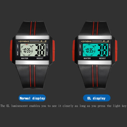 SYNOKE 9222 Men Large Screen Square Multi-Function Waterproof Luminous Electronic Watch, Red, Blue, Black