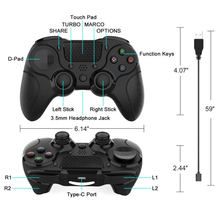 MB-P913 PC Six-Axis Somatosensory Back Key Programming Dual Vibration Bluetooth Gamepad For PS4 Pro, Red Black, Blue Black, Black White, Black