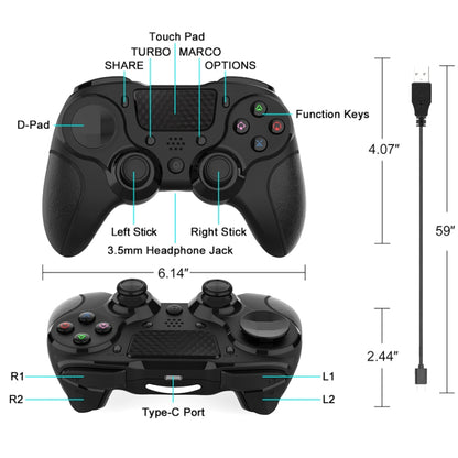 MB-P913 PC Six-Axis Somatosensory Back Key Programming Dual Vibration Bluetooth Gamepad For PS4 Pro, Red Black, Blue Black, Black White, Black