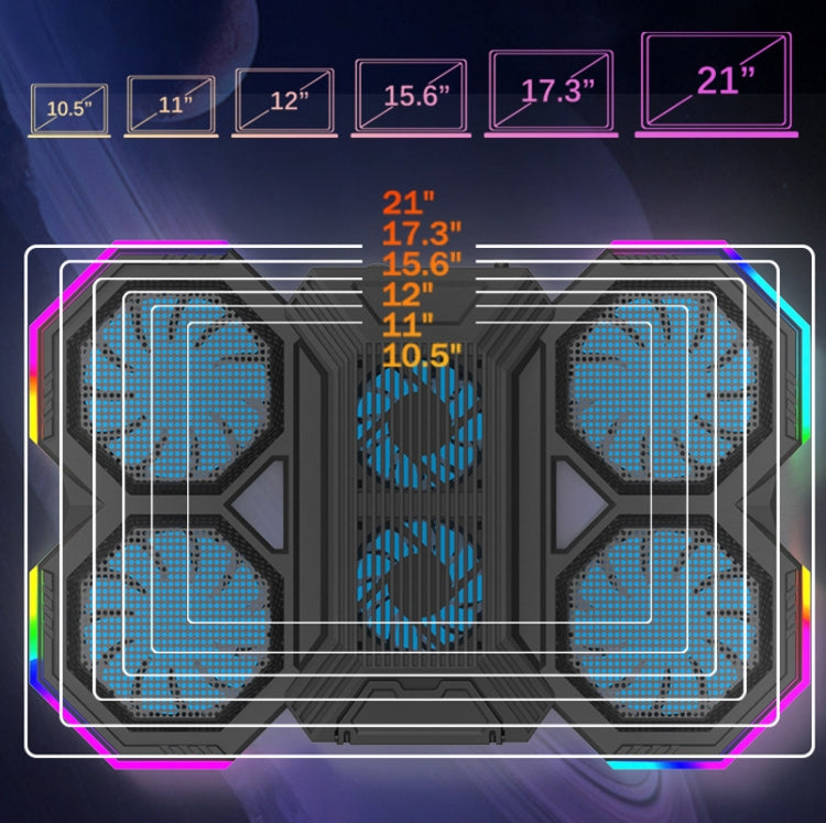 F12 6 Fans USB Semiconductor Computer Radiator Notebook Stand with Phone Holder, Blue Light, Blue Light + RGB Light