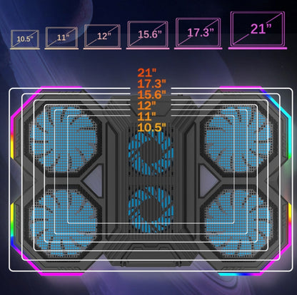 F12 6 Fans USB Semiconductor Computer Radiator Notebook Stand with Phone Holder, Blue Light, Blue Light + RGB Light