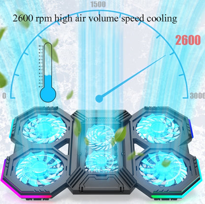 F12 6 Fans USB Semiconductor Computer Radiator Notebook Stand with Phone Holder, Blue Light, Blue Light + RGB Light