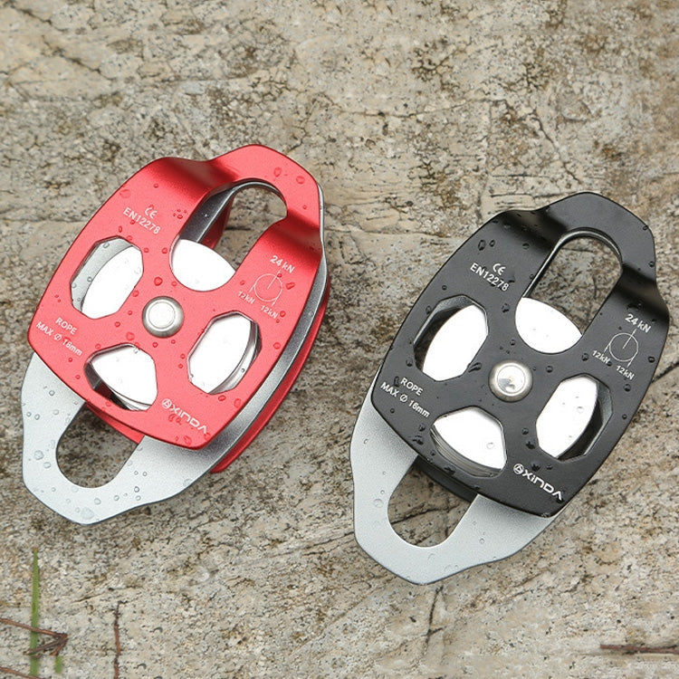XINDA XD-8613 Outdoor Rock Climbing Jungle Rope Overhead Crossing Side Plate Double Pulley, Red, Black