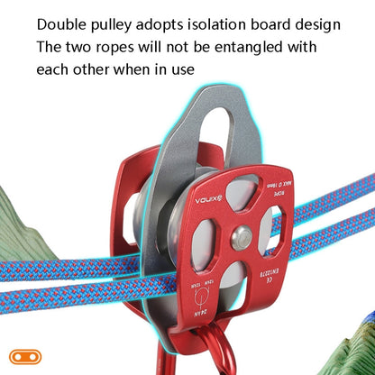 XINDA XD-8613 Outdoor Rock Climbing Jungle Rope Overhead Crossing Side Plate Double Pulley, Red, Black