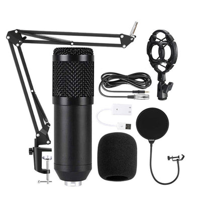 BM800 Condenser Microphone Set, BM800 With USB Sound Card (Black), BM800 With USB Sound Card (Black Golden Net)