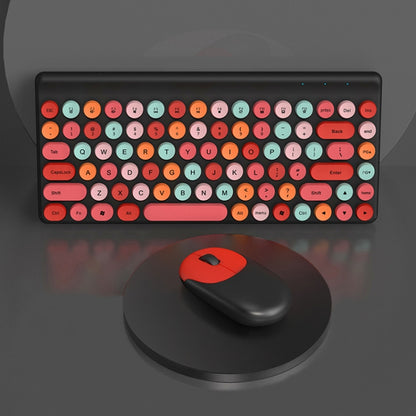 FV-W10  86-Keys 2.4G Wireless Keyboard and Mouse Set, Retro Lipstick, Pink Mixed, Green Mixed, Blue Mixed