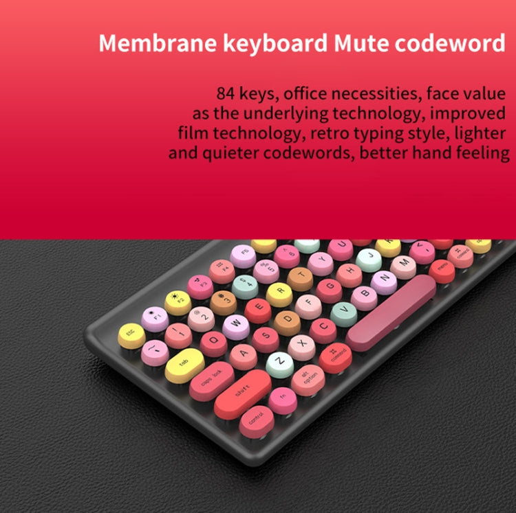 FV-W10  86-Keys 2.4G Wireless Keyboard and Mouse Set, Retro Lipstick, Pink Mixed, Green Mixed, Blue Mixed