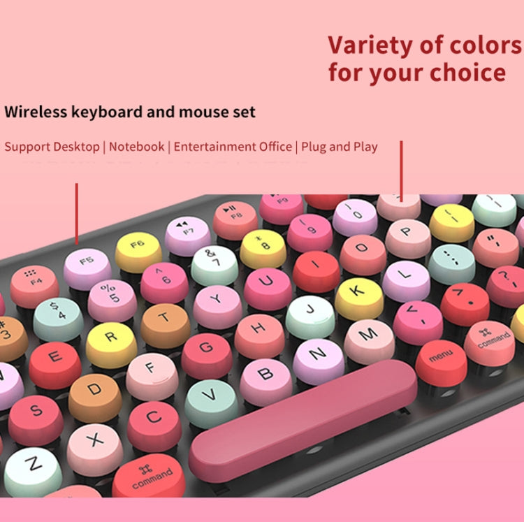 FV-W10  86-Keys 2.4G Wireless Keyboard and Mouse Set, Retro Lipstick, Pink Mixed, Green Mixed, Blue Mixed