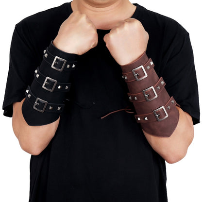 P01994 Men Leather Bracer Personality Punk Riding Arm Guard, Geometry Rivet
