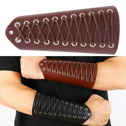 P01901 Simple Wax Wire Woven Leather Wristband Locomotive Riding Arm Guard, Wax Wire