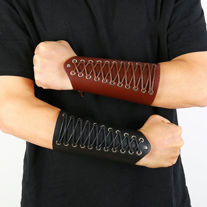 P01901 Simple Wax Wire Woven Leather Wristband Locomotive Riding Arm Guard, Wax Wire