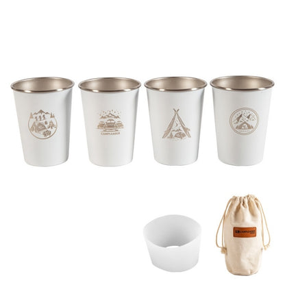 4 PCS / Set Outdoor Picnic Stainless Steel Cup, With Storage Bag (White), With Storage Bag (Black), With Storage Bag (Army Green), With Storage Bag (Dark Blue), With Storage Bag+Silicone Holder (White), With Storage Bag+Silicone Holder (Black)