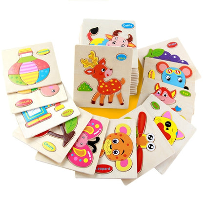 Children Educational Toy Wooden Cartoon Jigsaw Puzzle, Airplane, Cat, Friut, Train, Rooster, Fox, Ship, Pony, Crab, Cow, Fish, Mouse, Grape, Cherry, Pineapple, Bear, Rocket, Helicopter, Deer, Turtle, Truck, Excavator, Helium Balloon, Dragonfly