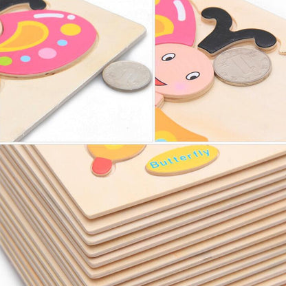 Children Educational Toy Wooden Cartoon Jigsaw Puzzle, Airplane, Cat, Friut, Train, Rooster, Fox, Ship, Pony, Crab, Cow, Fish, Mouse, Grape, Cherry, Pineapple, Bear, Rocket, Helicopter, Deer, Turtle, Truck, Excavator, Helium Balloon, Dragonfly