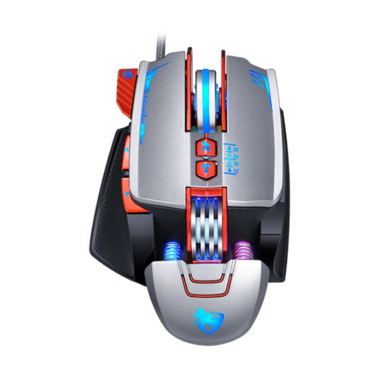 T-WOLF V9 8 Keys 3200 DPI Gaming Macro Definition Mechanical Wired Mouse, Black, Silver