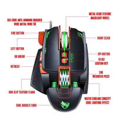 T-WOLF V9 8 Keys 3200 DPI Gaming Macro Definition Mechanical Wired Mouse, Black, Silver