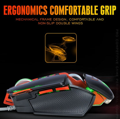 T-WOLF V9 8 Keys 3200 DPI Gaming Macro Definition Mechanical Wired Mouse, Black, Silver