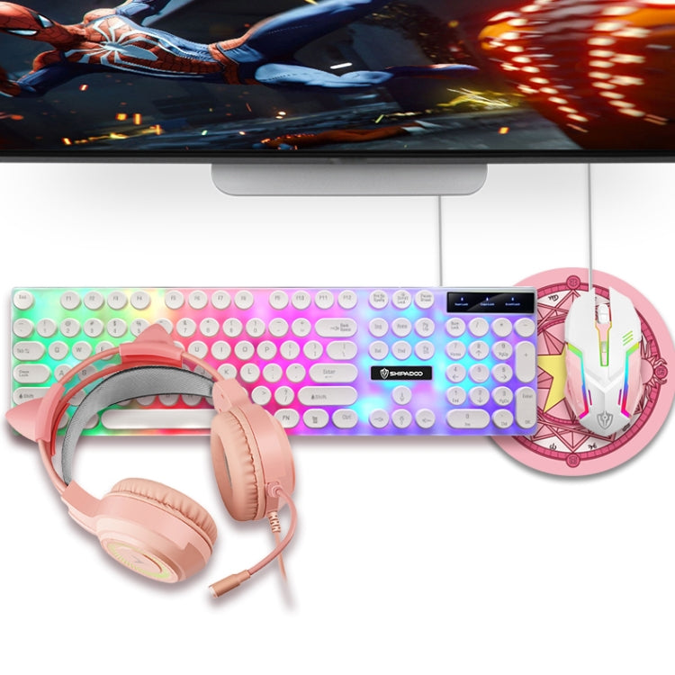 Shipadoo LD-122 4 in 1 Girly Glowing Keyboard + Mouse + Earphone + Mouse Pad Set, Pink Punk, Black Punk