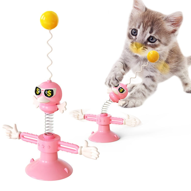 THN-06 Suction Cup Windmill Turntable Funny Cat Rod Spring Cat Toys, Yellow, Pink