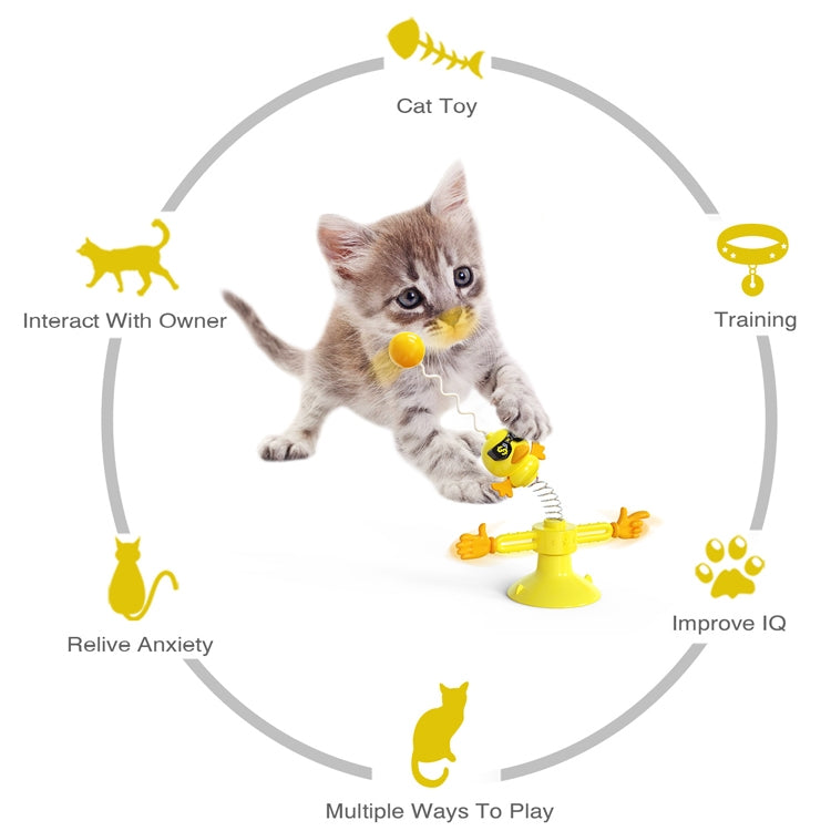 THN-06 Suction Cup Windmill Turntable Funny Cat Rod Spring Cat Toys, Yellow, Pink
