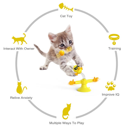 THN-06 Suction Cup Windmill Turntable Funny Cat Rod Spring Cat Toys, Yellow, Pink