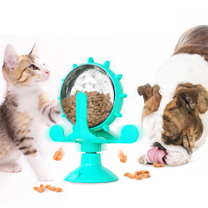 ZQL-01 Dog Toys Funny Cat Slow Food Leakage Windmill Turntable, Lake Blue, Yellow, Green