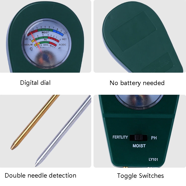 LY101 Flower And Grass Soil Detector PH Cantoneal Alkalin Testor, Green, Blue, Black