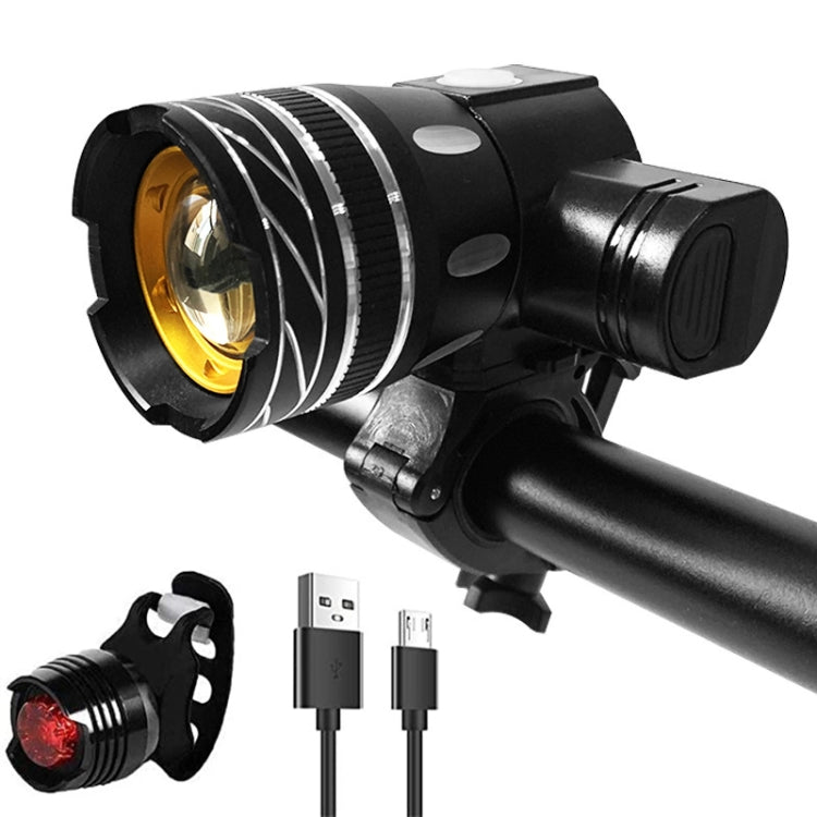 7602 LED USB Charging Telescopic Zoom Bicycle Front Light, Specification:, Headlight, Headlight + 928 Taillight, Headlight + 056 Taillight, Headlight + Gem Lamp, Headlight +11034 Taillight, Headlight + 918 Taillight, 2 Headlight + 056 Taillight