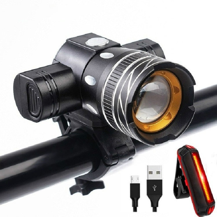 7602 LED USB Charging Telescopic Zoom Bicycle Front Light, Specification:, Headlight, Headlight + 928 Taillight, Headlight + 056 Taillight, Headlight + Gem Lamp, Headlight +11034 Taillight, Headlight + 918 Taillight, 2 Headlight + 056 Taillight