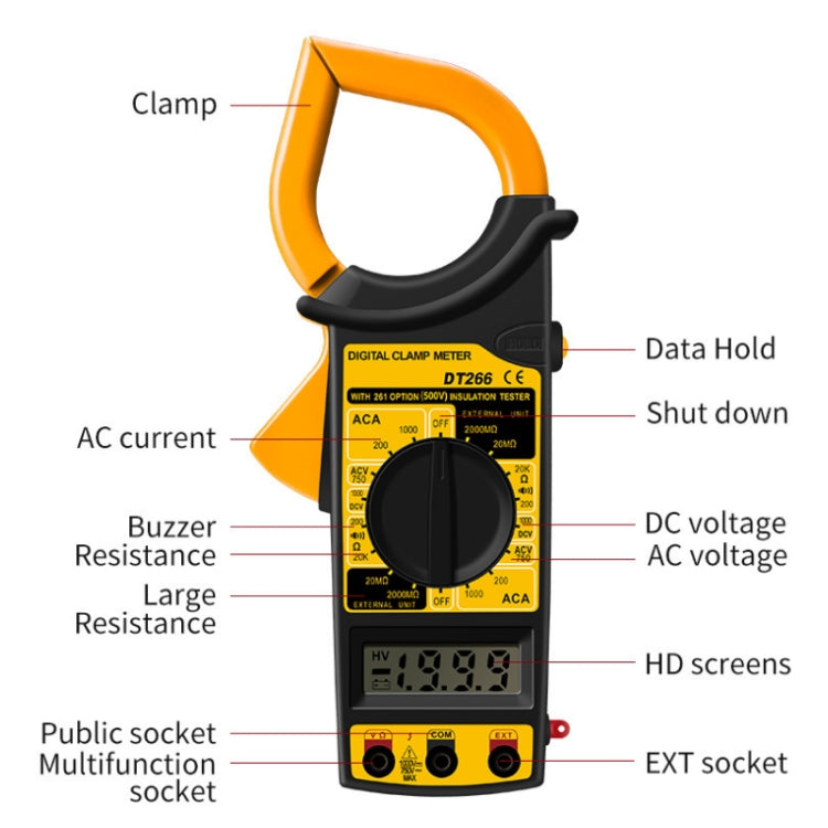 ANENG DT266  Automatic High-Precision Clamp Multimeter with Buzzer, DT266 Red