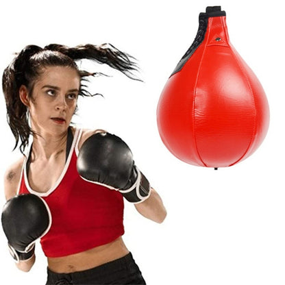Suspended Pear-Shaped Boxing Speed Ball, Black Red White, Red